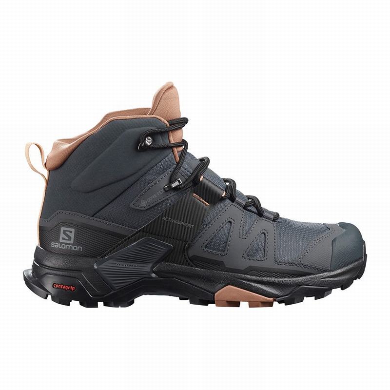 Salomon Singapore Womens Hiking Boots - X ULTRA 4 MID GORE-TEX Dark Grey/Cream | 89201-FVUB